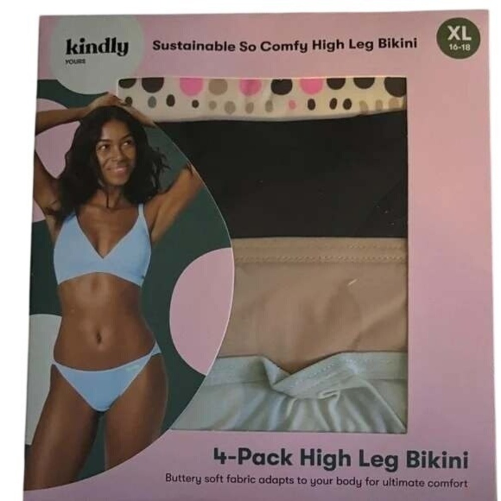 Kindly Yours High Leg Bikini Panties 4-Pack - Black, Tan, White